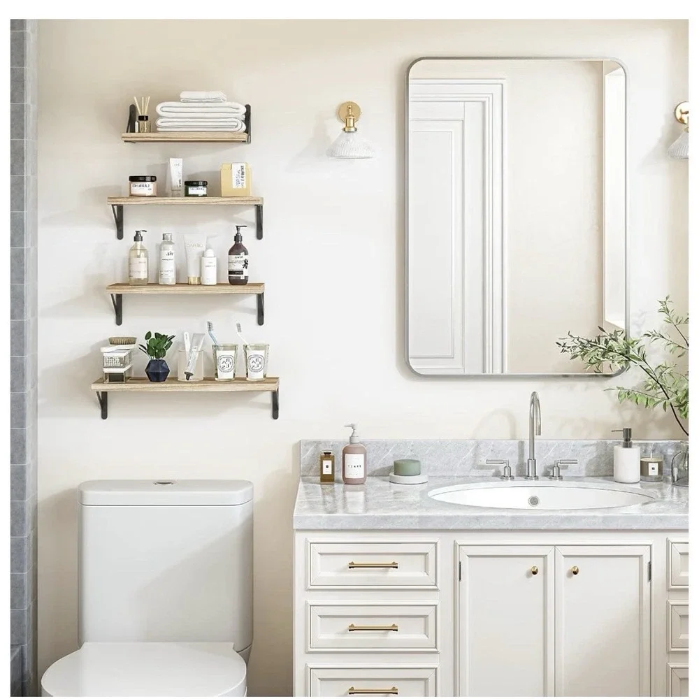 Floating Wall 4- Shelves Rustic Space Saving Multi-Functional Storage Decor